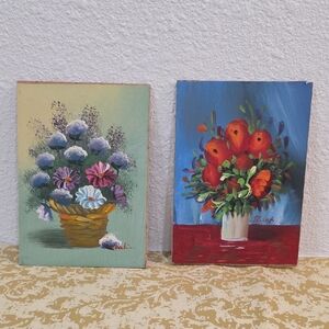 Floral Wall Art Set with Blue and Red Accents